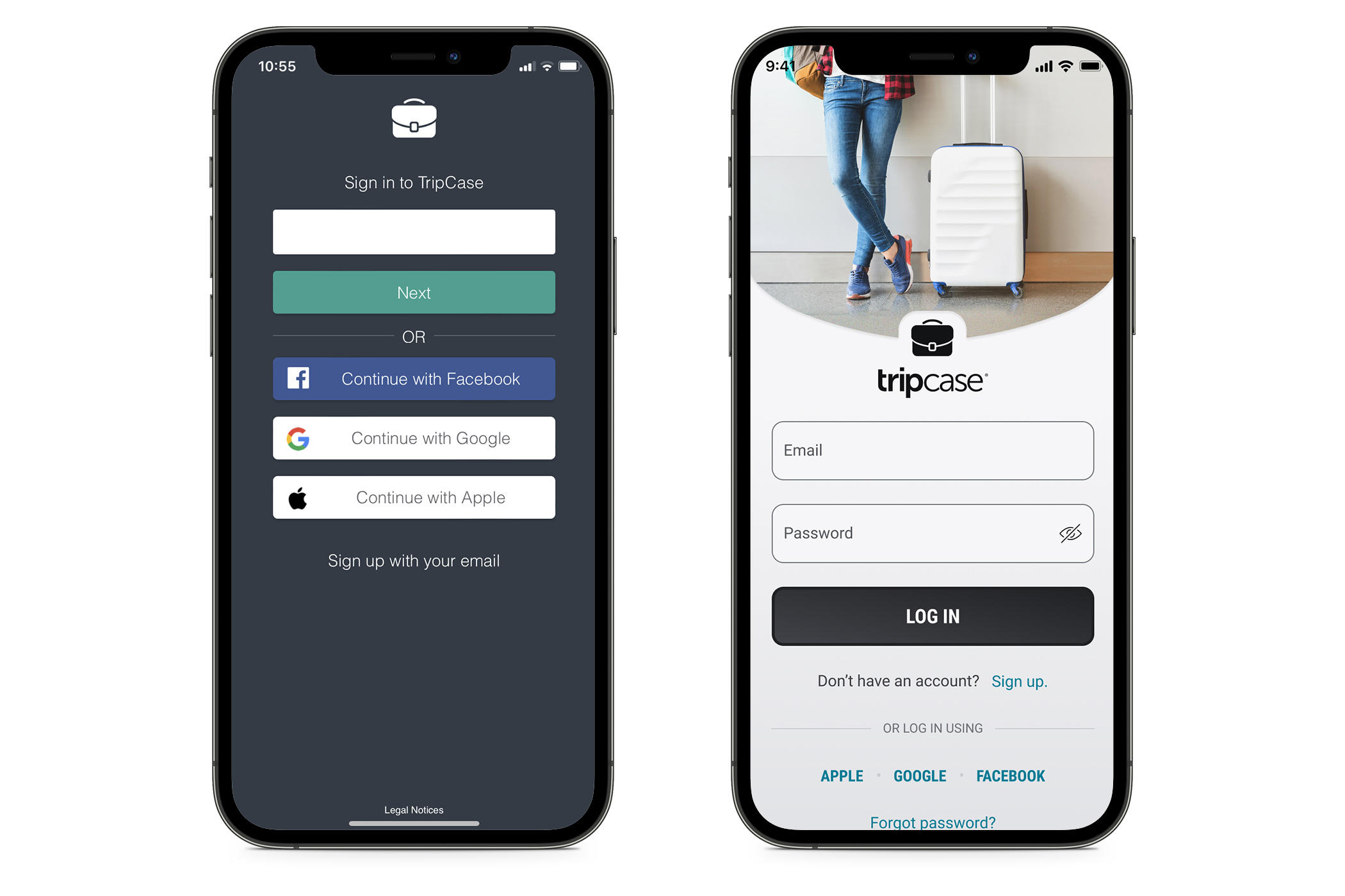 TripCase Login (Before & After)
