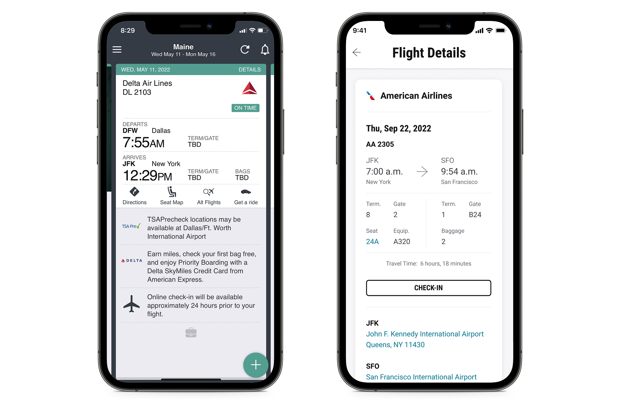 TripCase Flight Details (Before & After)